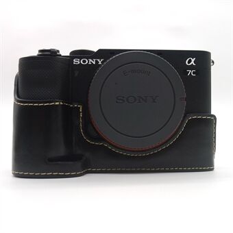Kamera halvfodral PU-läder bottenskydd med batteriöppning för Sony A7C