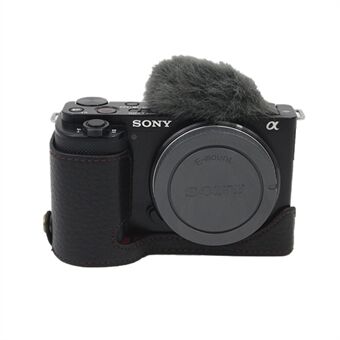 Äkta läder kamera Bottenfodral Skyddande halvkroppsskydd med batteriöppning för Sony ZV-E10