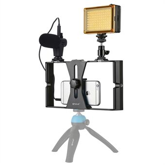 PULUZ PKT3022 3-i-1 mobil videoinspelningsutrustning för videoinspelning [mikrofon + vloggningsrigg + fyllningsljus] - blå
