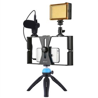 PULUZ PKT3023 4-i-1 mobil videoinspelning Video Live Set [Mikrofon + Vloggningsrigg + Fill Light + Stativfäste]