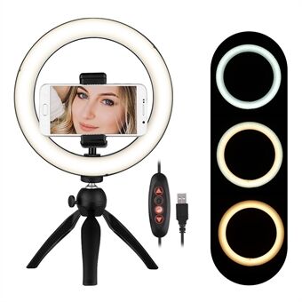 8,6-tum LED- Ring 3 ljuslägen och dimbar ljusstyrka Videoljus Selfie- Ring med Stand för YouTube-video/liveströmning/sminkning