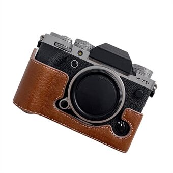 För Fujifilm X-T5 Buffalo Texture PU Läderkamera Bottenfodral Flanellfoder Halvkroppsskydd med batteriöppning