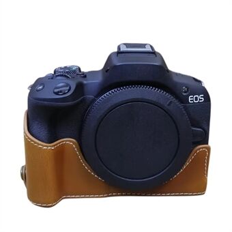 För Canon EOS R50 / R100 kamera bottenhylsa Stor öppningsdesign PU-läder halvkroppsfodral