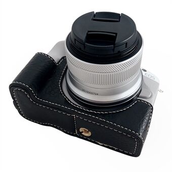 För Canon EOS R50 / R100 Buffalo Texture PU Läder Bottenfodral Halvkroppskameraskydd med batteriöppning