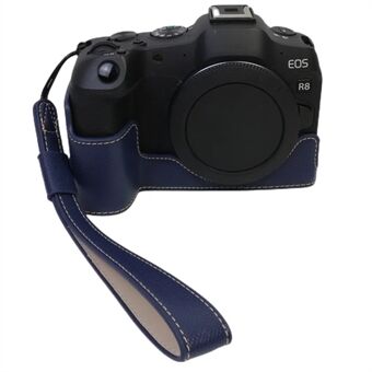 För Canon EOS R8 PU Läderkamerabas Batteriöppningsdesign Avtagbart skyddsöverdrag med axelrem