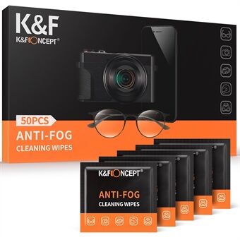 K&F CONCEPT KF08.034 50-pack individuellt förpackade anti-dim rengöringsservetter för glasögon Kameralins LCD-skärm