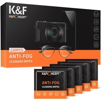K&F CONCEPT KF08.036 120st / Set Anti-Imm rengöringsservetter för kameralinser, glasögon, mobiltelefoner, bärbara datorer 6x4 tum stor storlek immsäkra rengöringsservetter